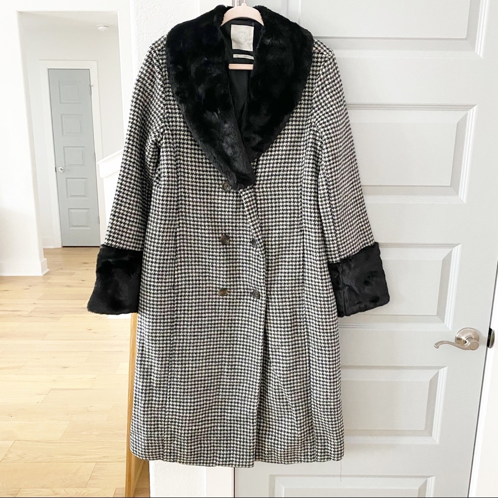New Urban Outfitters Kaia Plaid Fur Pea Coat - Picture 3 of 8